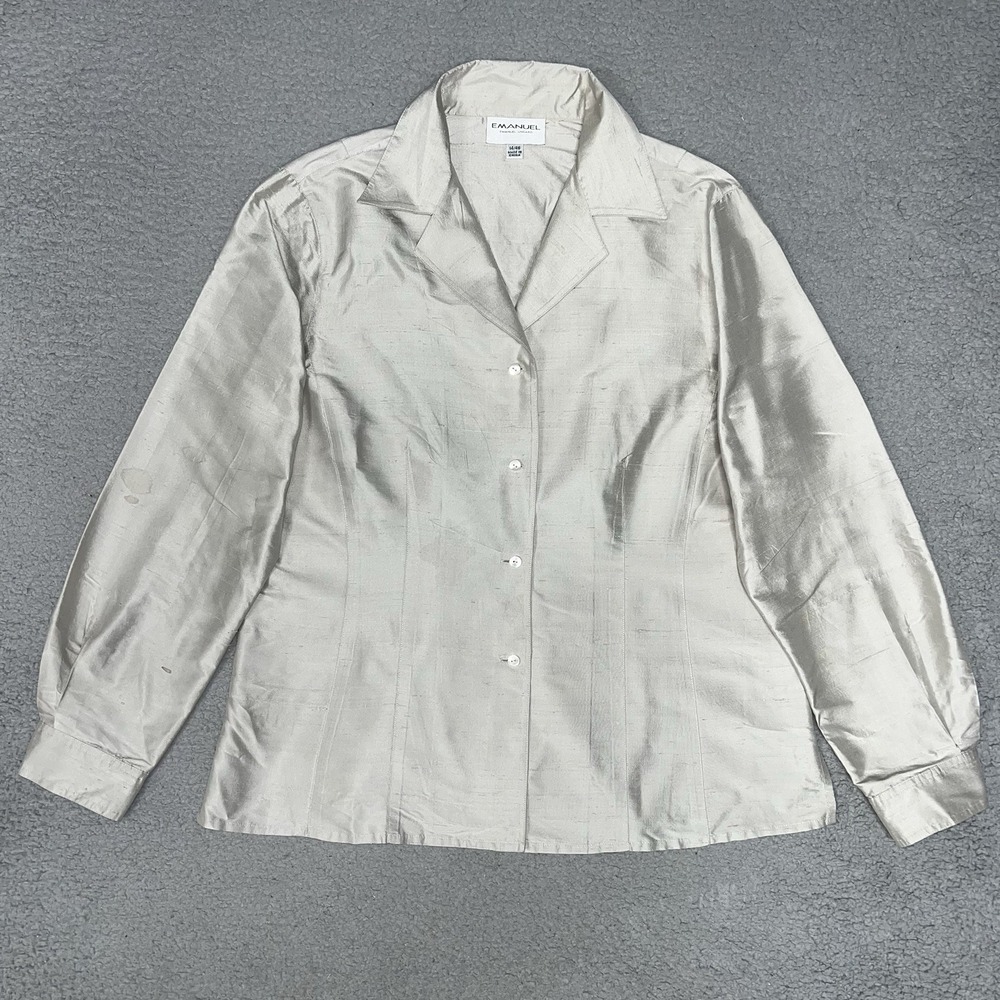 VTG Emanuel Ungaro Dress Shirt Women's‎ Sz 14/48 Champagne 100% Silk Button Down